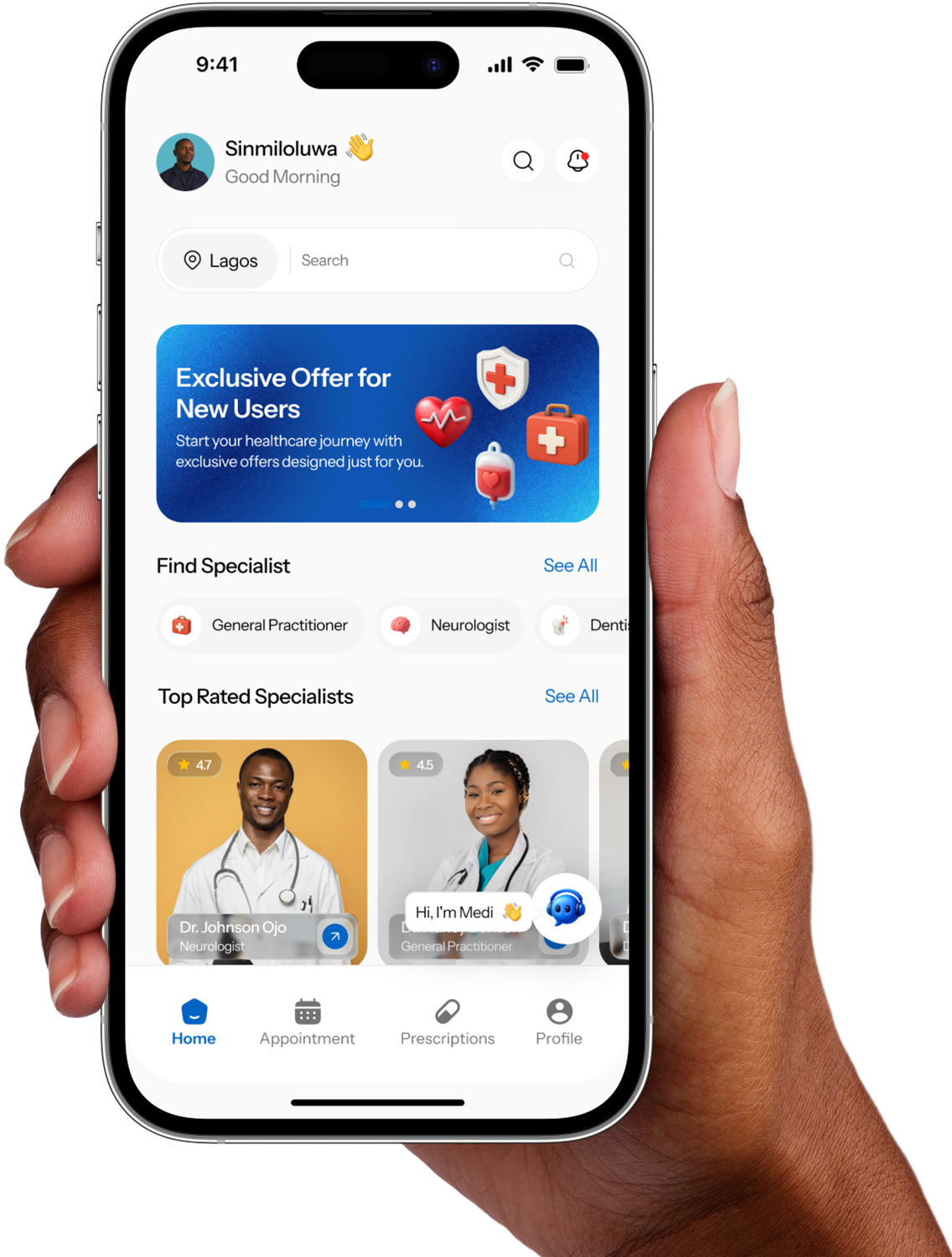 MedNode app preview with nurses, pharmacists, and doctors
